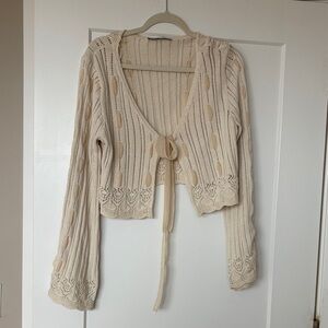 Zara Front Tie Cream Knit Sweater